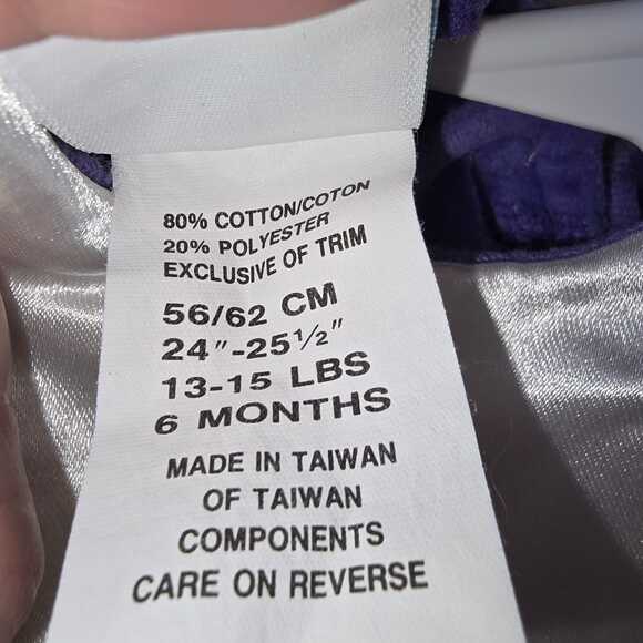 Vintage Baby Velour Romper Size 6M Purple Lace Collar Little Me - Picture 6 of 7